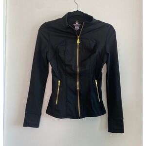 Uncia Active Jacket Women S Black NWT Gold Zip Thumbholes Performance Snag
